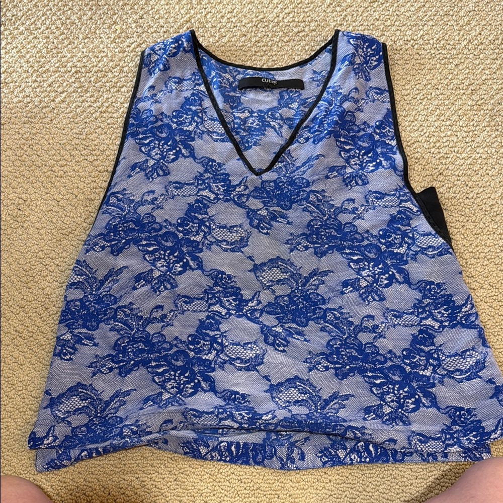 Cut25 by Yigal Azrouel Blue and White Boxy Crop Tank Top